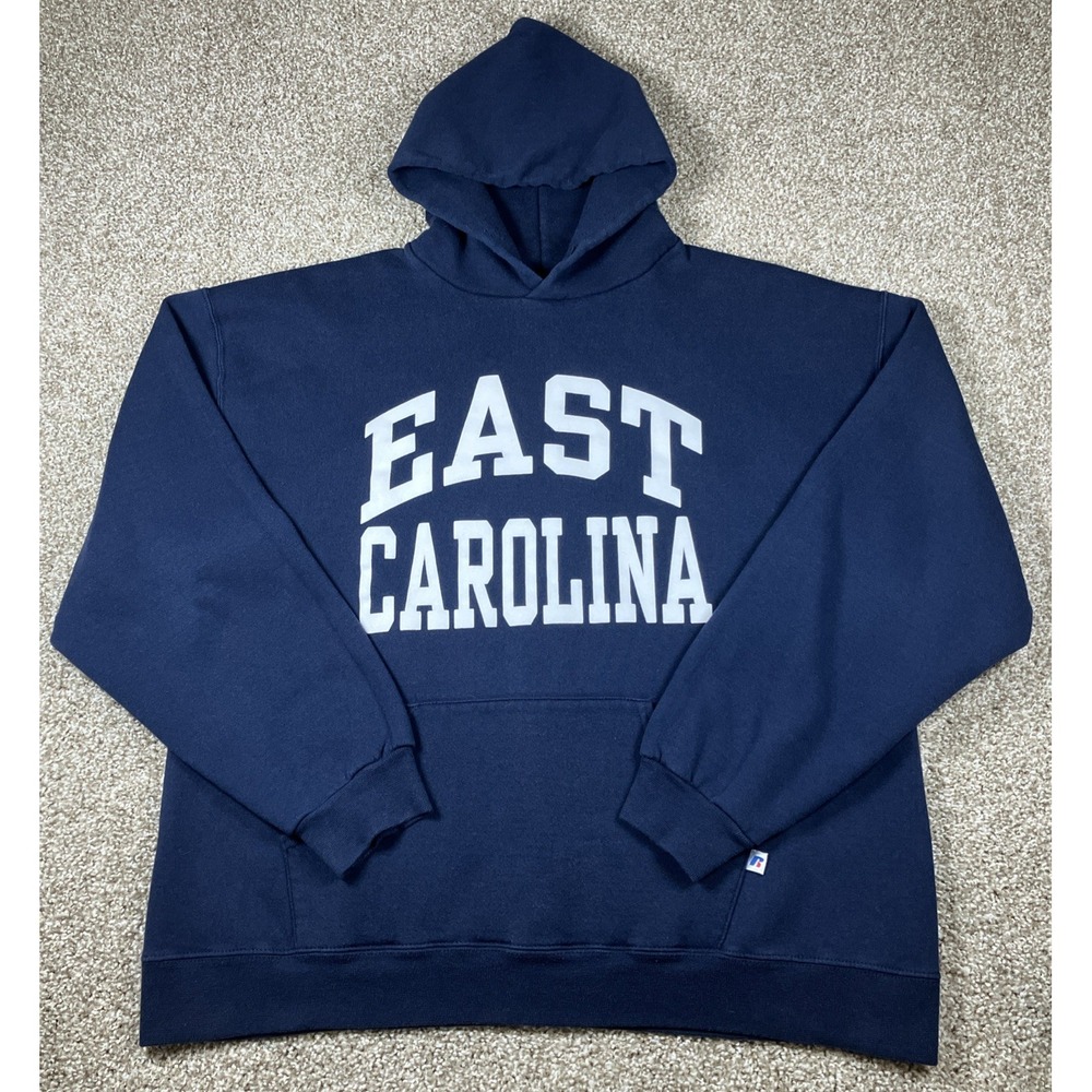 Vintage Russell Athletic East Carolina University Hoodie Navy Blue Size XL - Picture 1 of 9